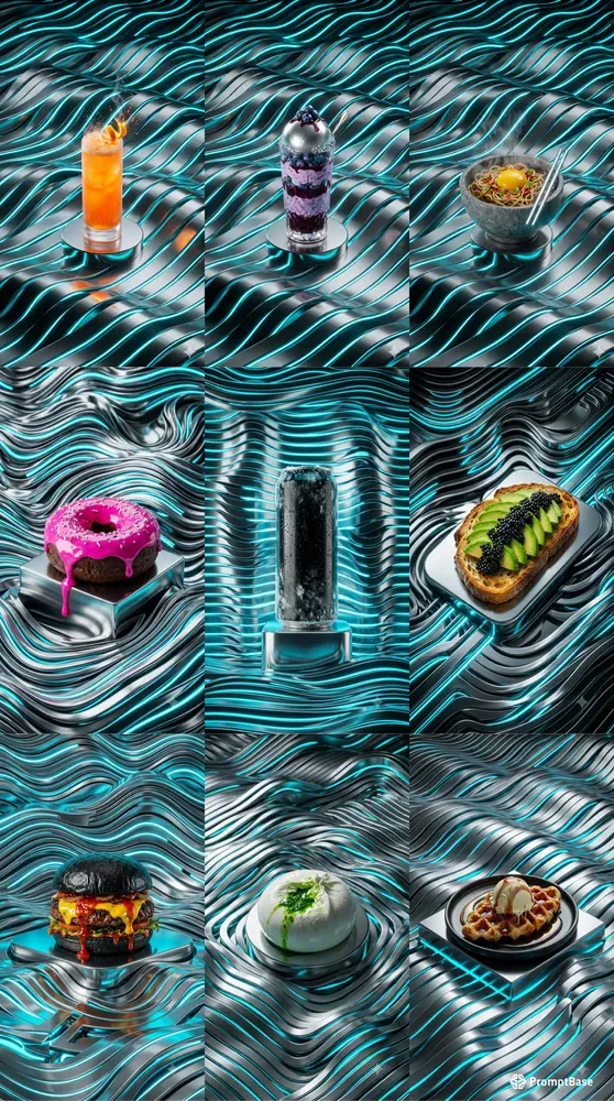 Chrome Liquid Cyan Neon Sns Food Stages