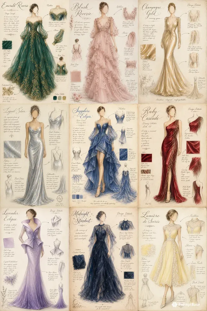 Vintage Fashion Gown Sketches