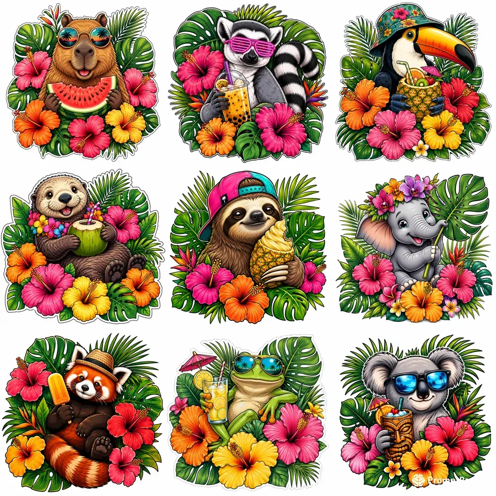 Tropical Summer Animals Vector Mascots