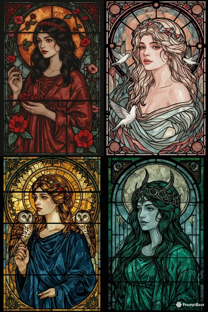 Art Nouveau Greek Goddess Stained Glasses