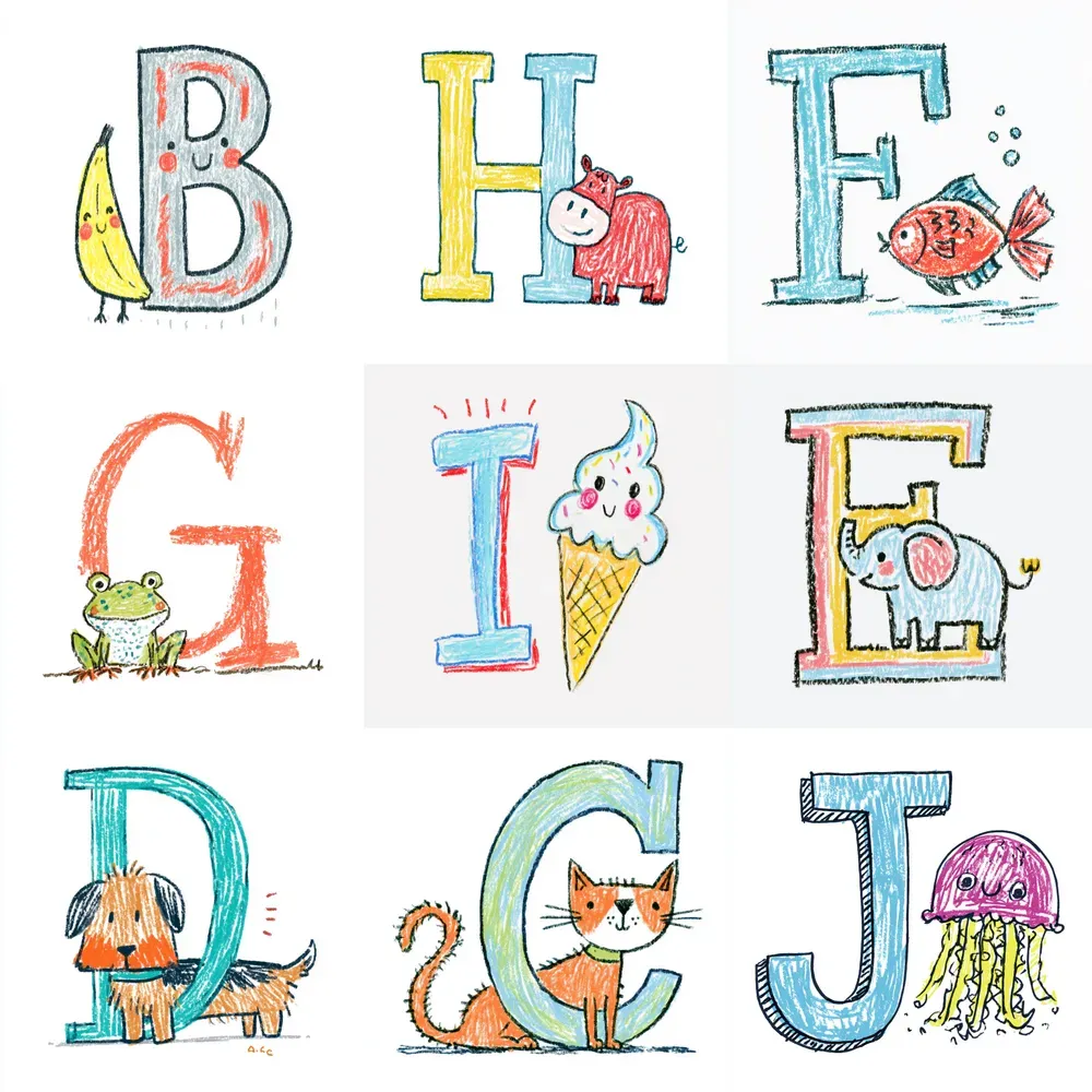 Childlike Crayon Alphabet Letter Art