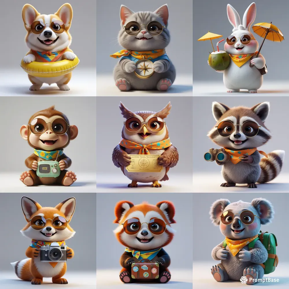 3D Cute Animals Little Travelers