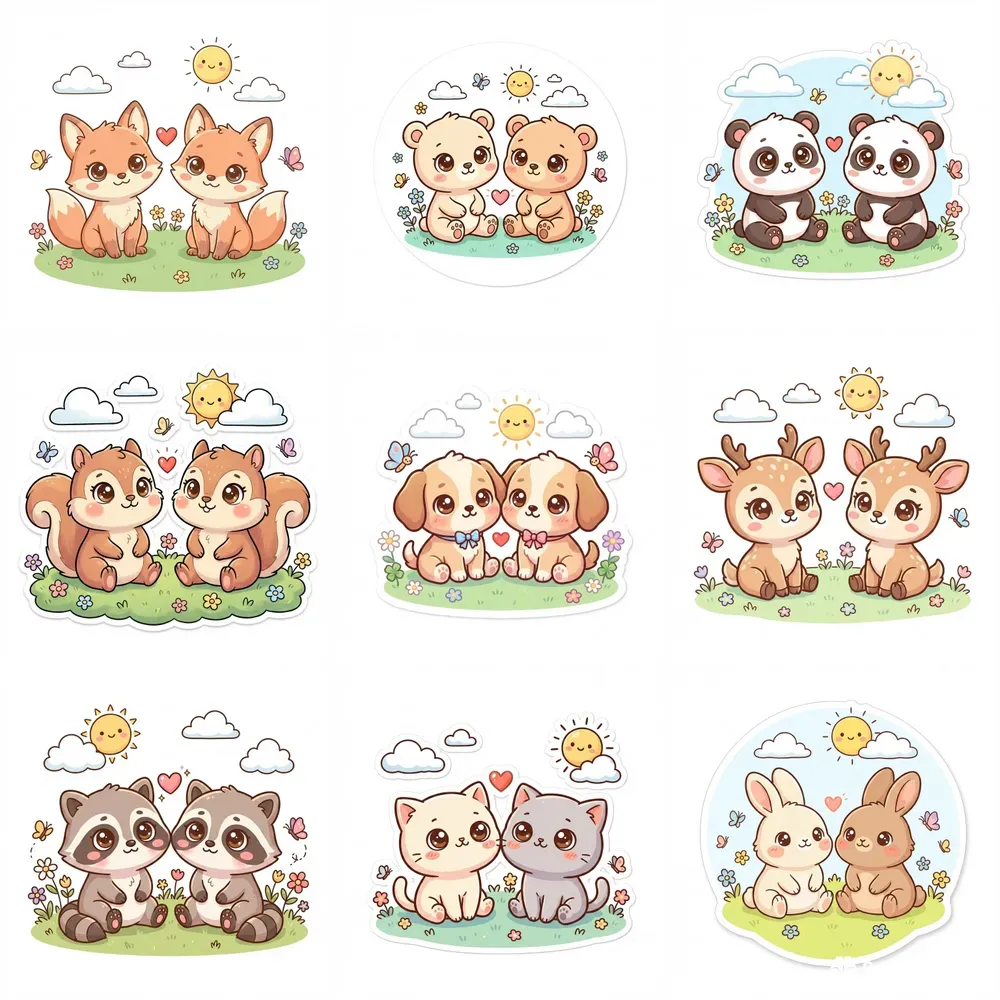 Cute Kawaii Animal Couple Illustrations