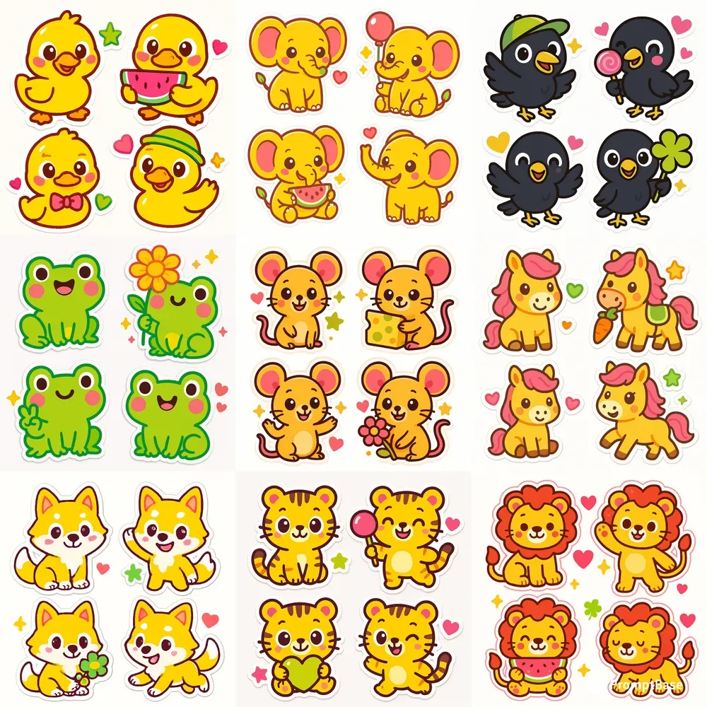 Cute Sticker Characters Vibrant Sets