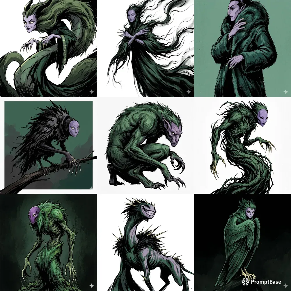 Stylized Ink Dark Fantasy Creature Art