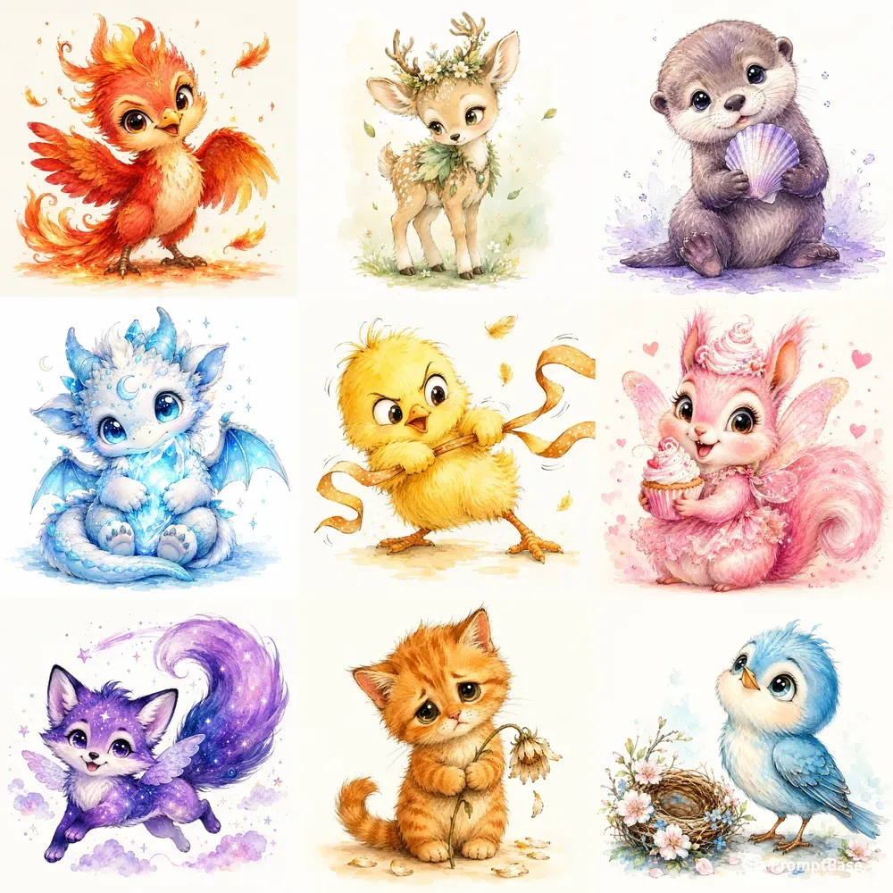 Cute Whimsical Animal Watercolor Stickers