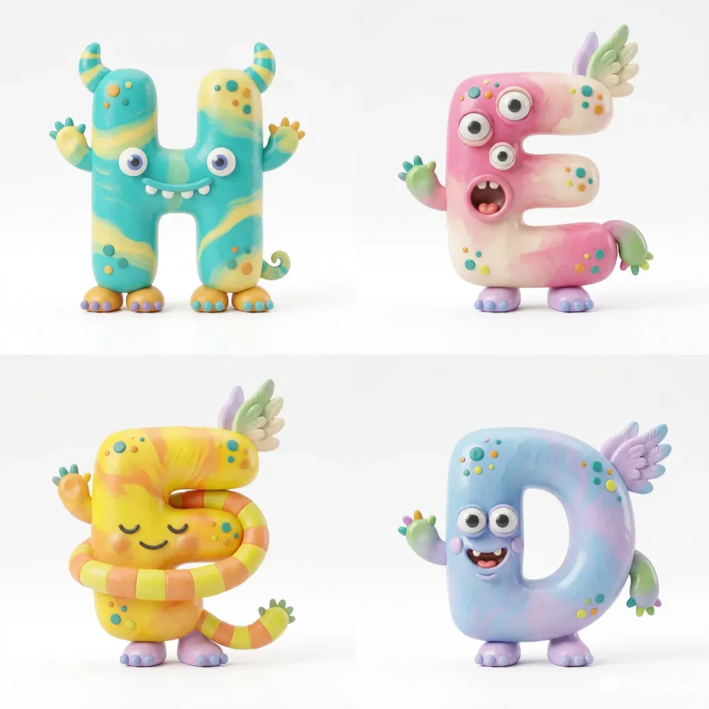3D Clay Monster Alphabet Typographs