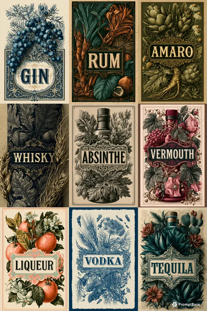 Vintage Botanical Spirits Labels