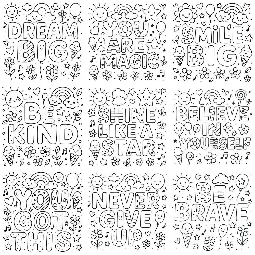 Cute Motivational Text Coloring Pages