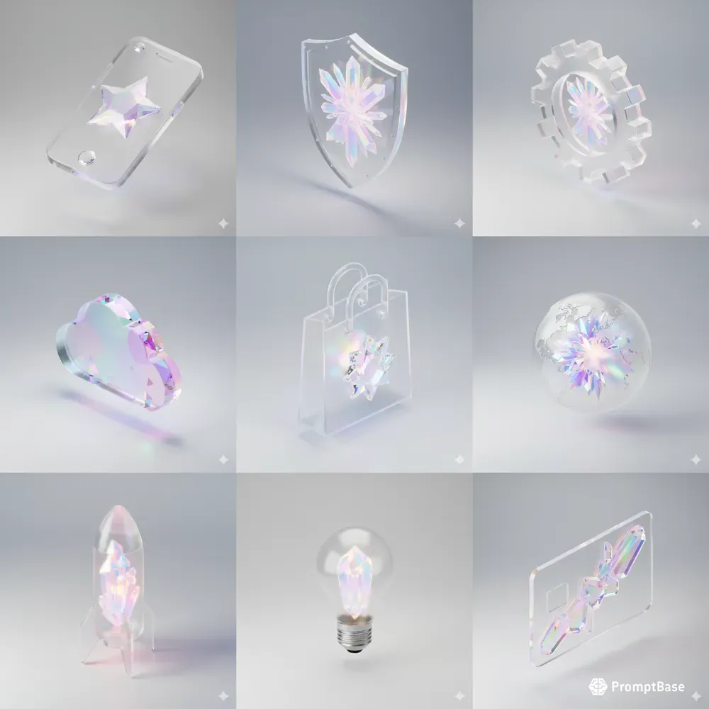 3D Frosted Glass Isometric Icons