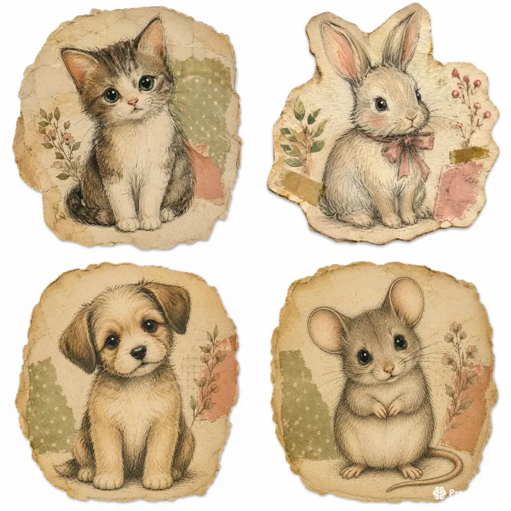 Hand Drawn Cute Animal Ephemera