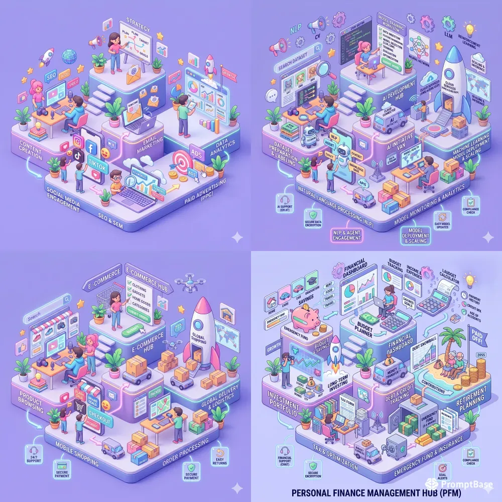 3D Isometric Social Media Illustrations