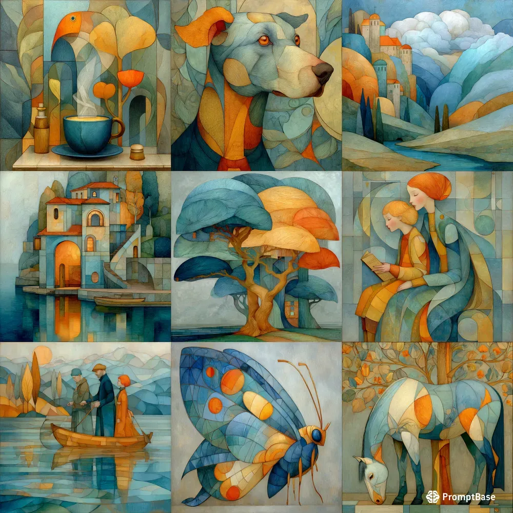 Oil Cubist Geometric Serene Elegance