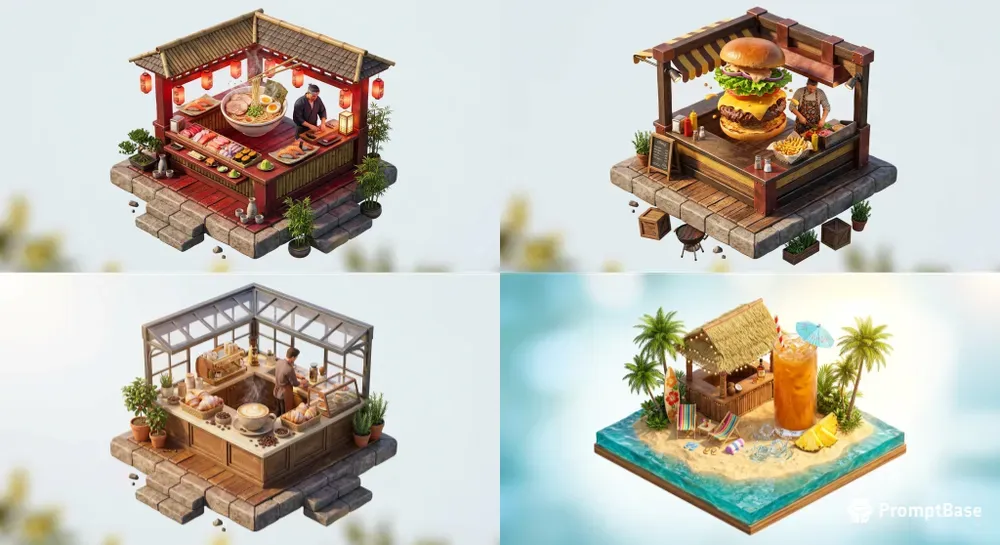 3d Isometric Food Dioramas