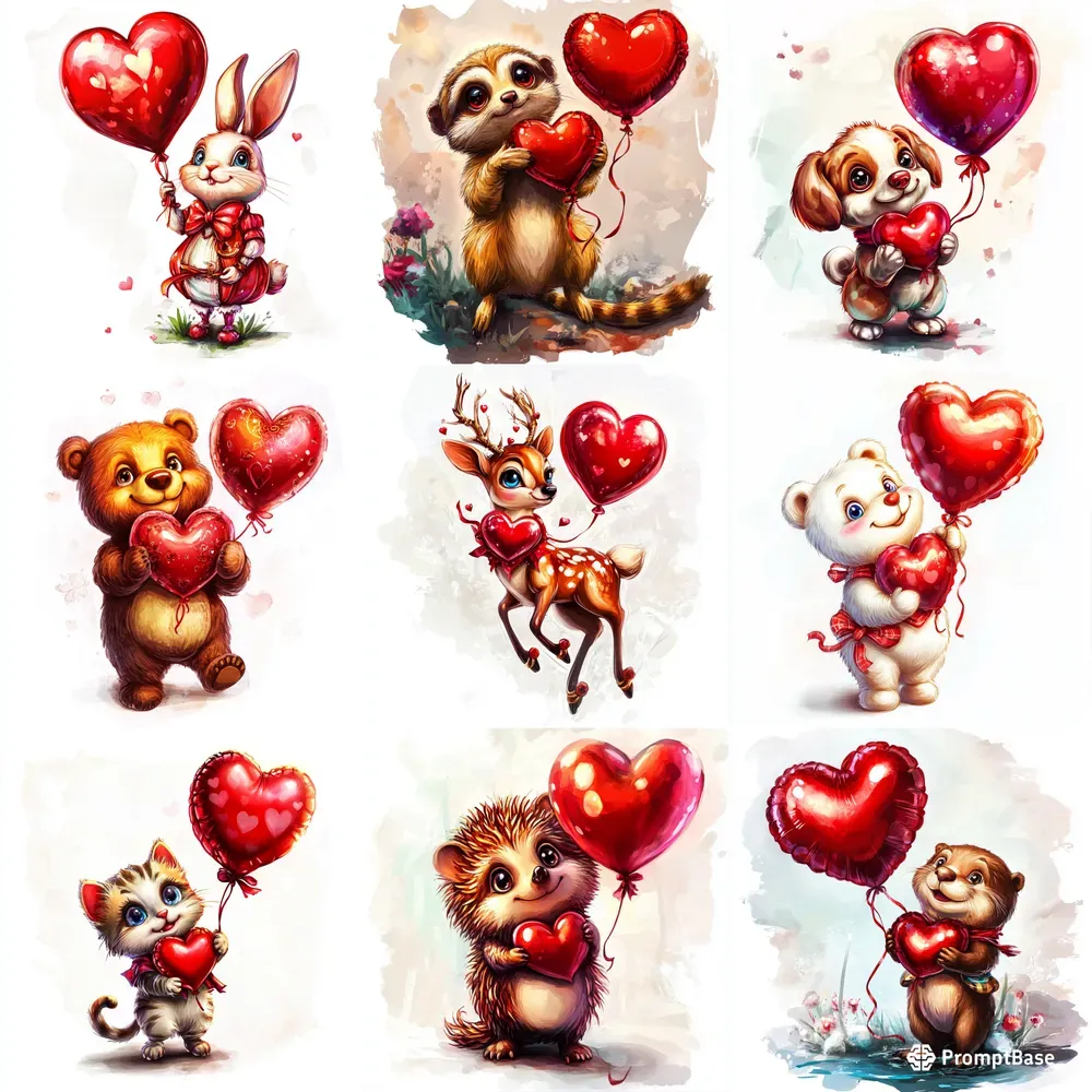 Cute Animals For Valentines Cards