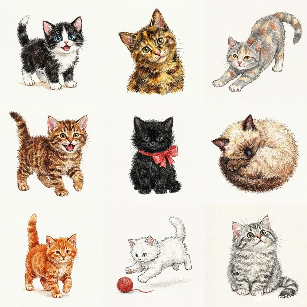 Colored Pencil Kitten Illustrations