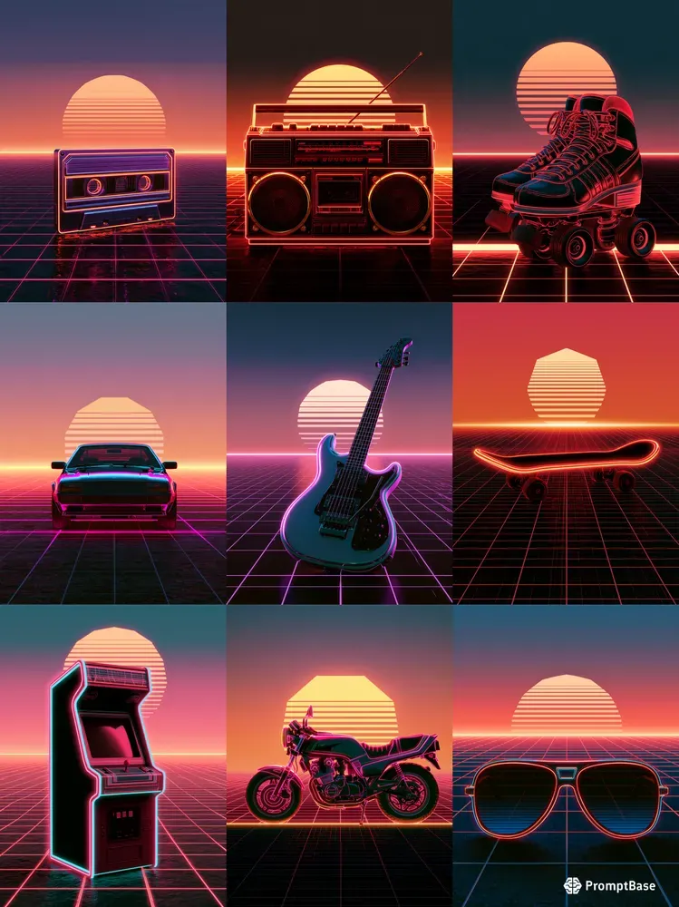 Retro 80s Synthwave Grid Posters