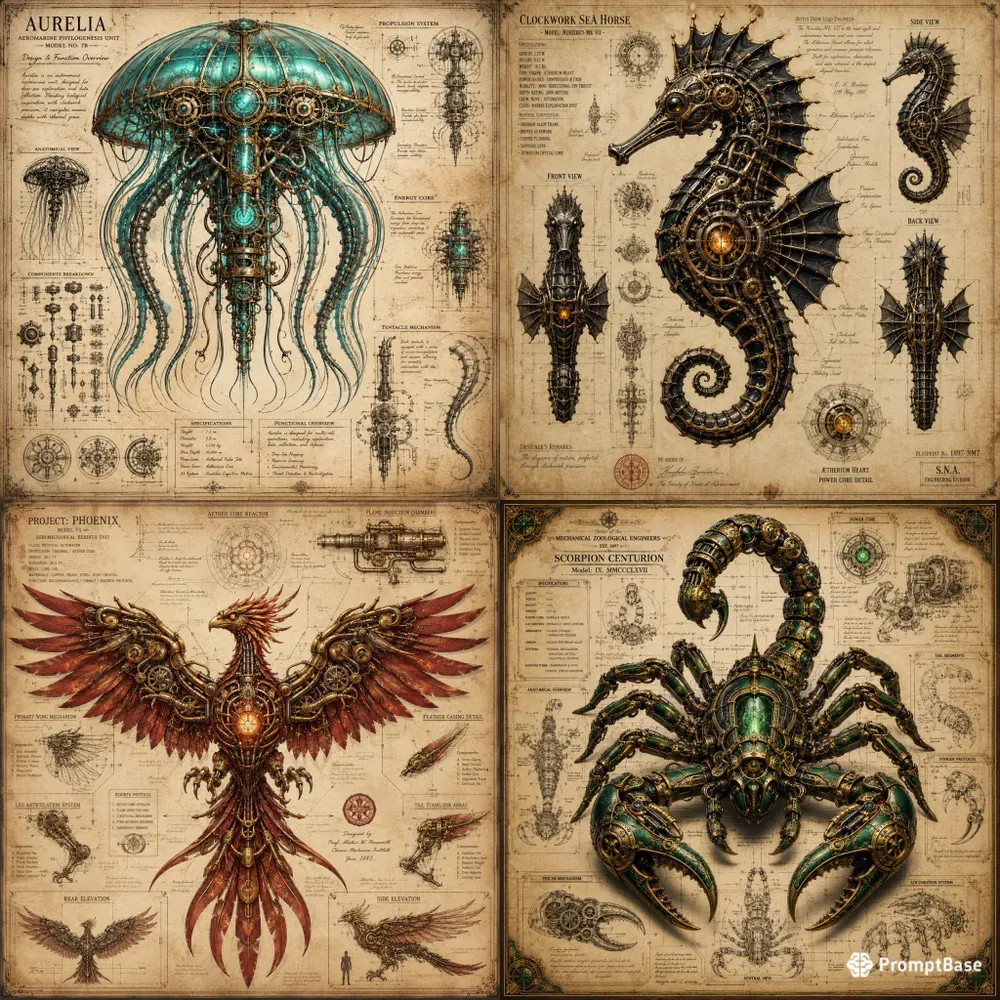 Steampunk Mechanical Blueprint Art