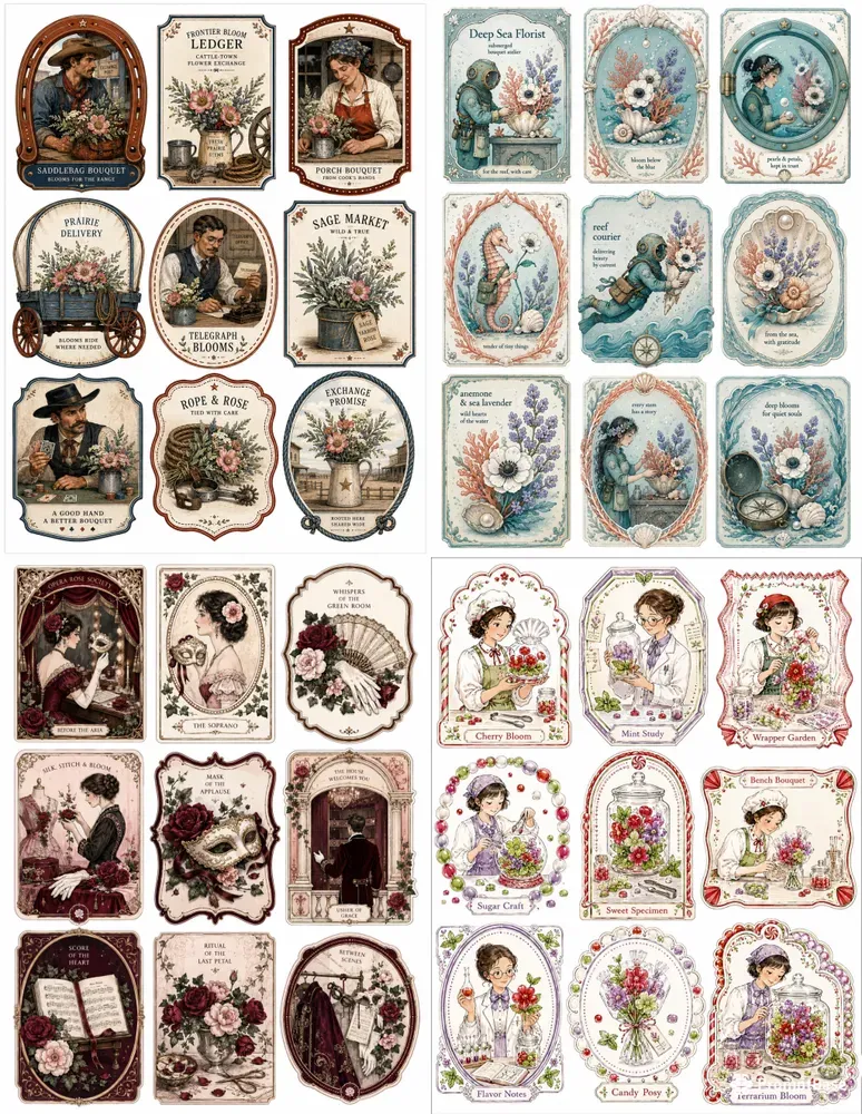 Framed Floral Ephemera Cards