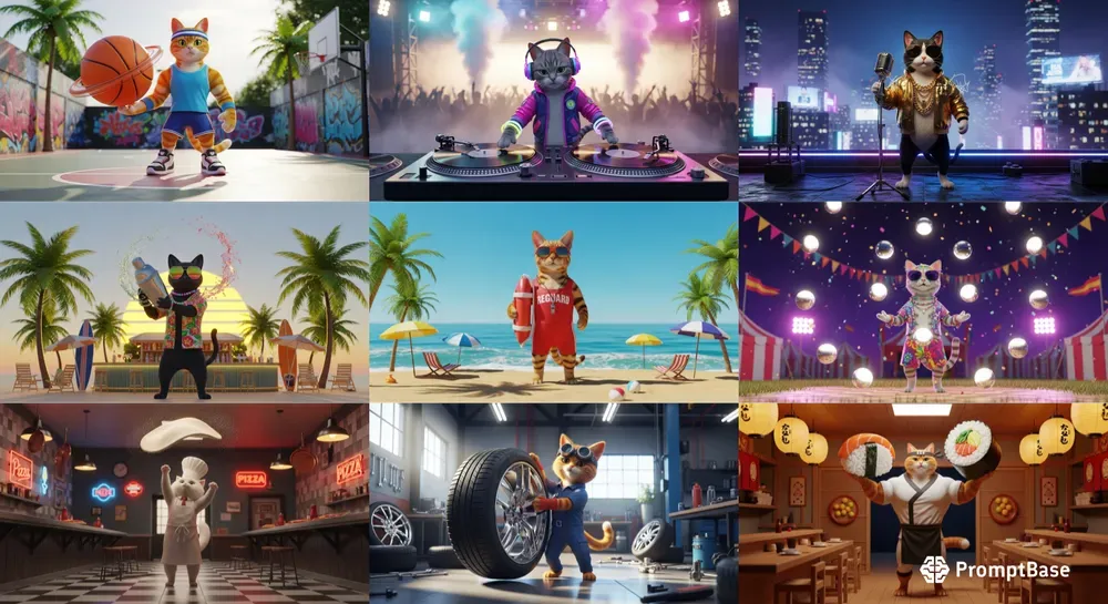 Anthropomorphic 3D Cat Scenes