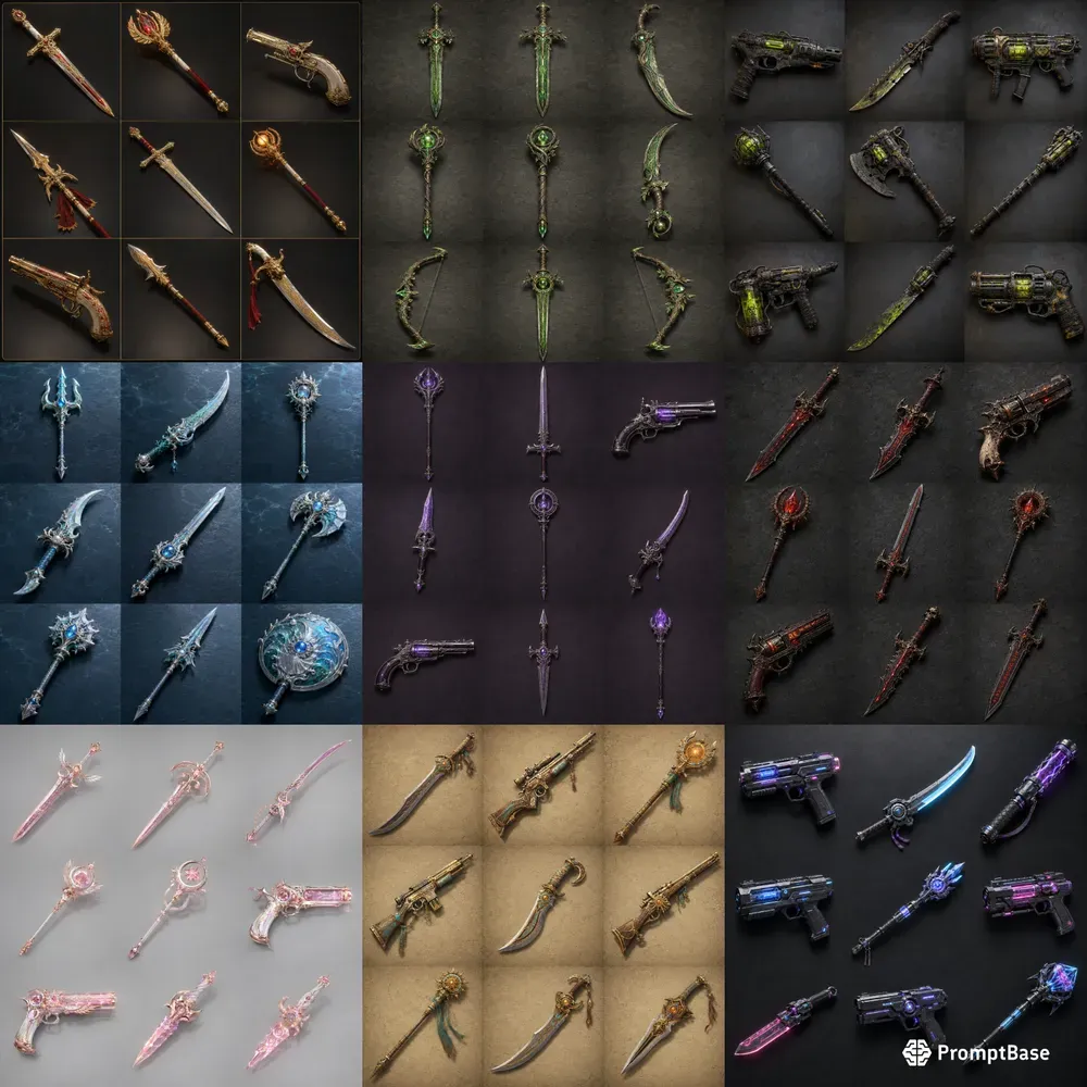Realistic 3D Game Weapon Grid Set Sheets
