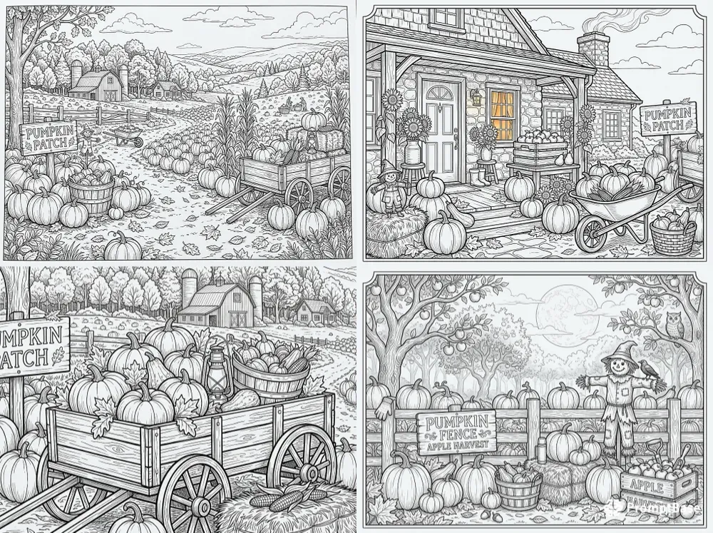 Cozy Autumn Pumpkin Patch Coloring Pages