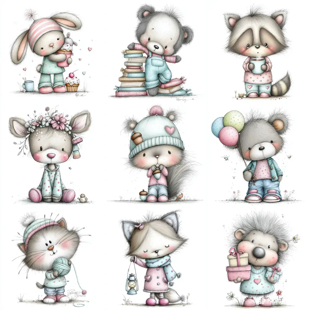 Cute Pencil Watercolor Character Cliparts