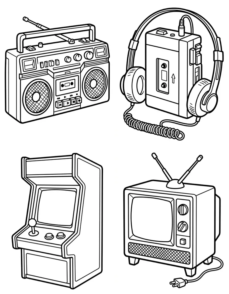 Bold Easy Retro 80s Tech Line Art