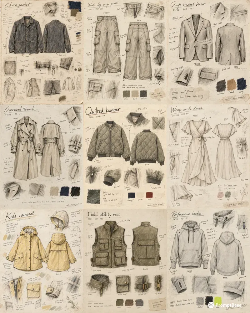 Garment Tech Pack Sketchbook Sheets