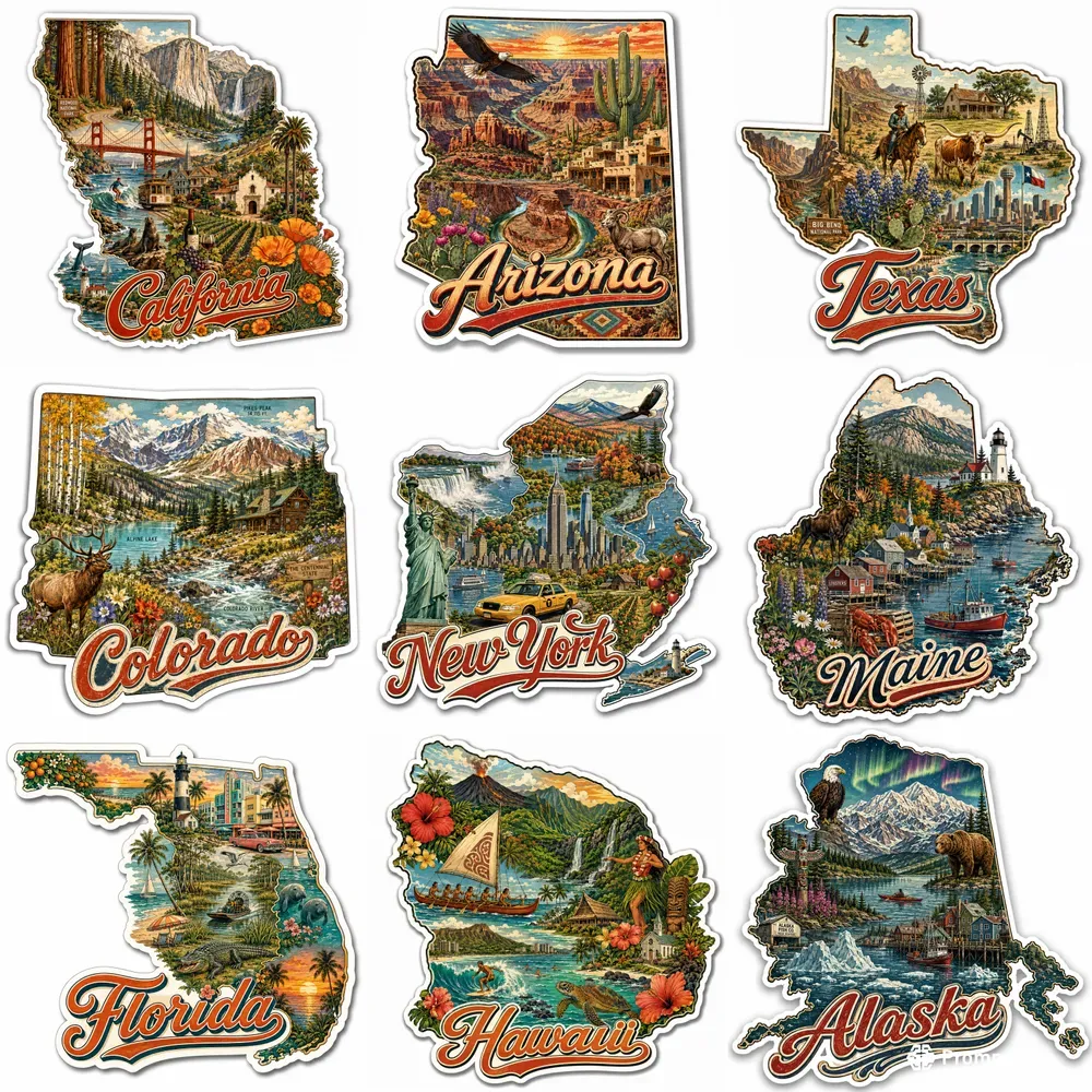 Vintage State Map Souvenir Stickers