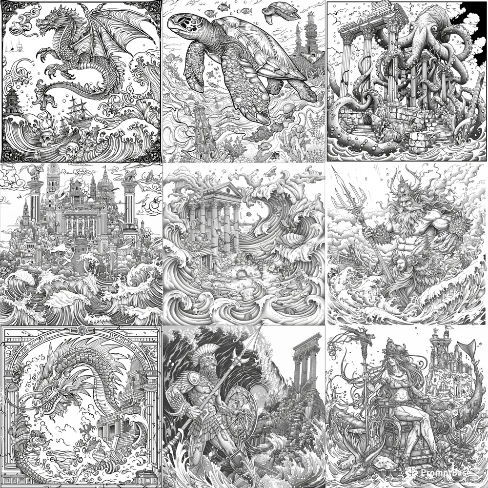 Ancient Sea Gods Ocean Myths Coloring
