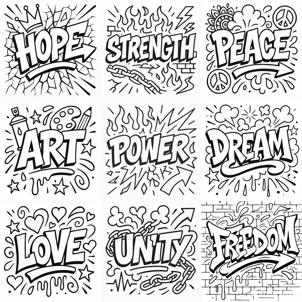 Graffiti Text Coloring Book Page Generators