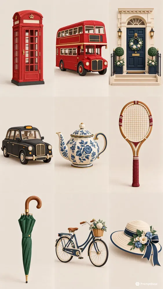 3D Paper Cut London Object Illustrations