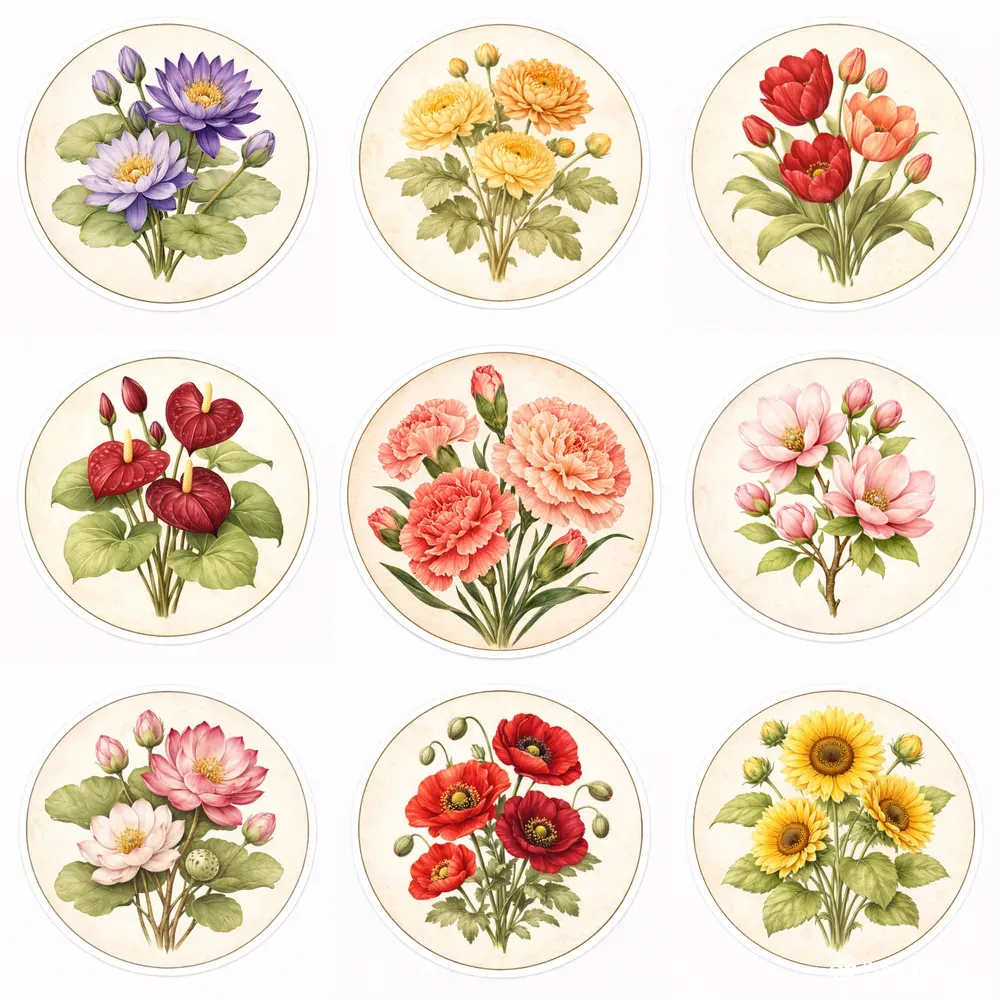 Vintage Botanical Flower Stickers