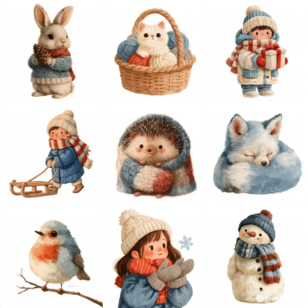Cozy Winter Character Cliparts