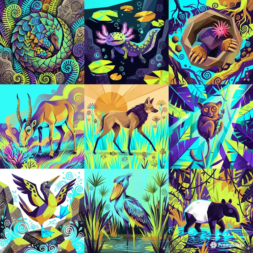Quirky Stylized Wildlife Animal Art