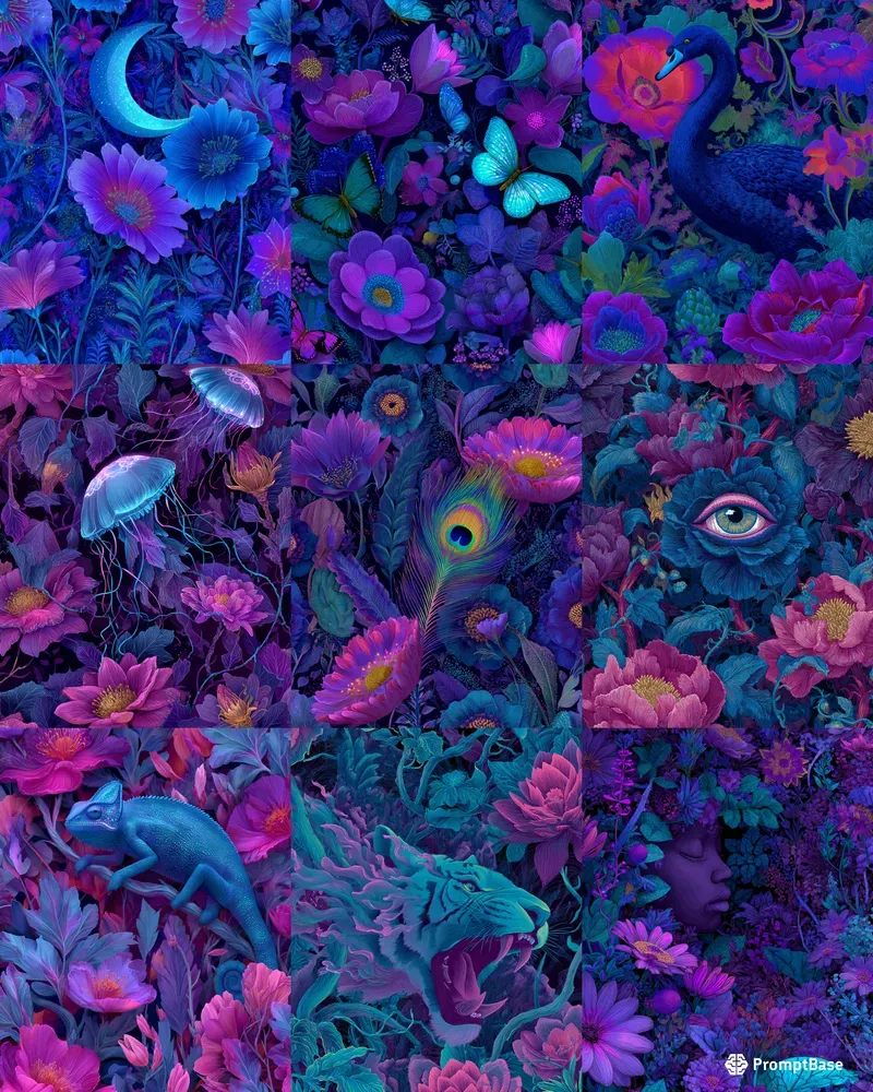 Surreal Neon Floral Patterns
