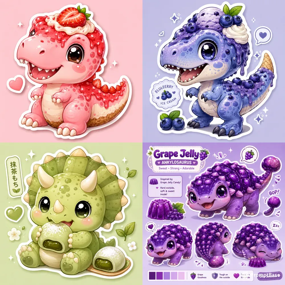 Cute Fruit Food Dino Sticker Packs