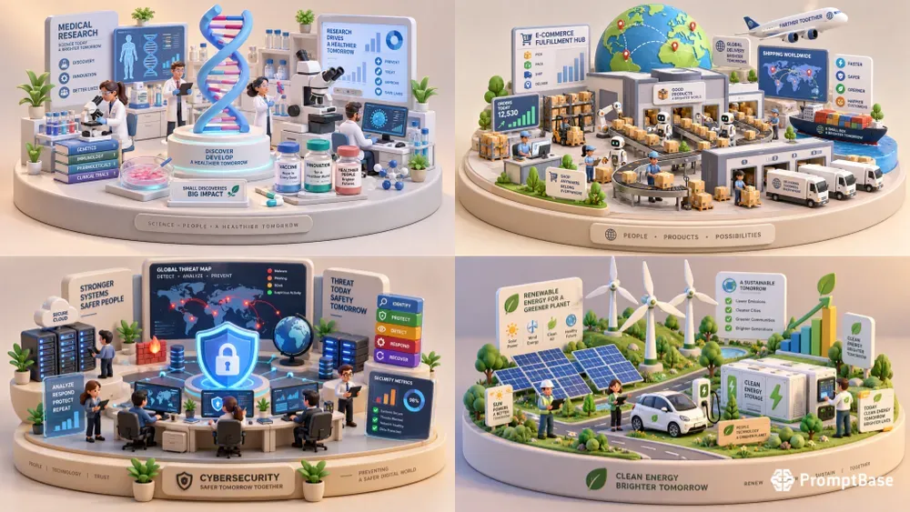 3D Claymorphic Startup Dioramas