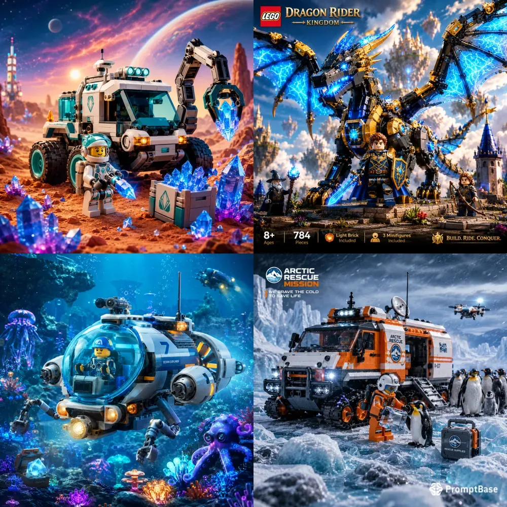 Scifi Brick Explorer Toy Scene Renders