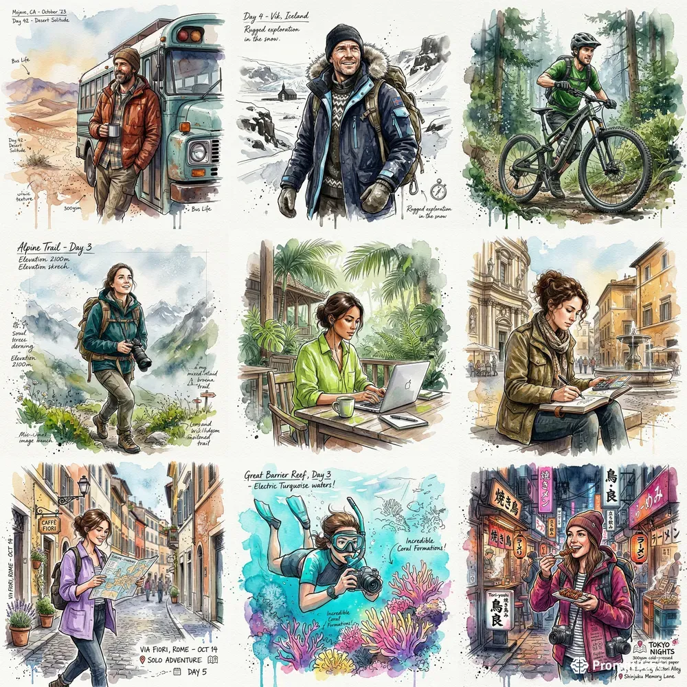 Vibrant Watercolor Travel Blogger Avatars