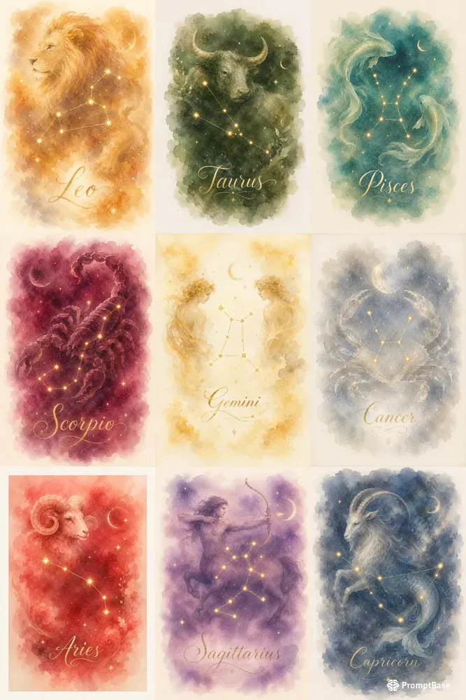Watercolor Zodiac Constellation Prints