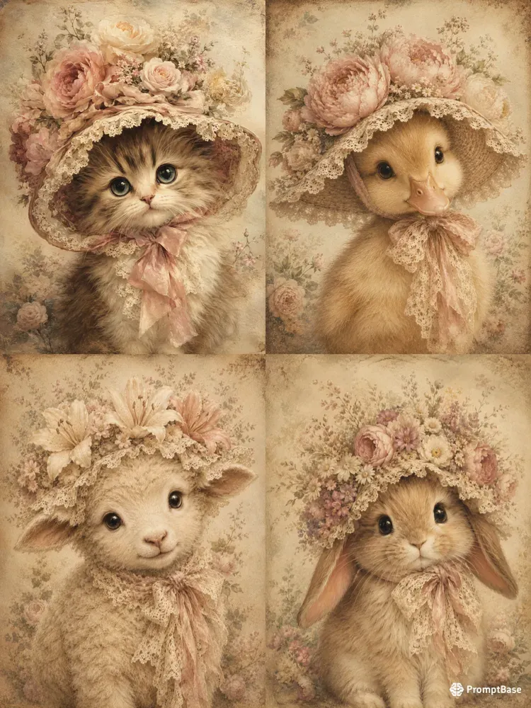 Vintage Whimsical Floral Animals