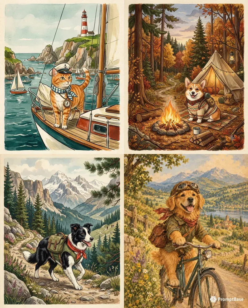 Vintage Pet Adventure Illustrators
