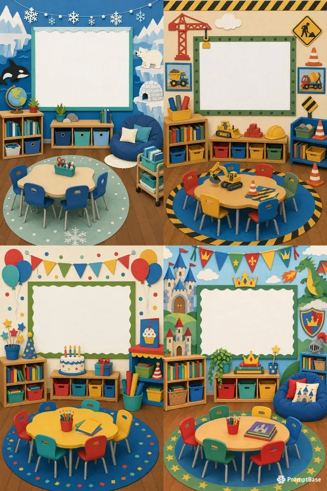 Themed Classroom Scene Illustrations