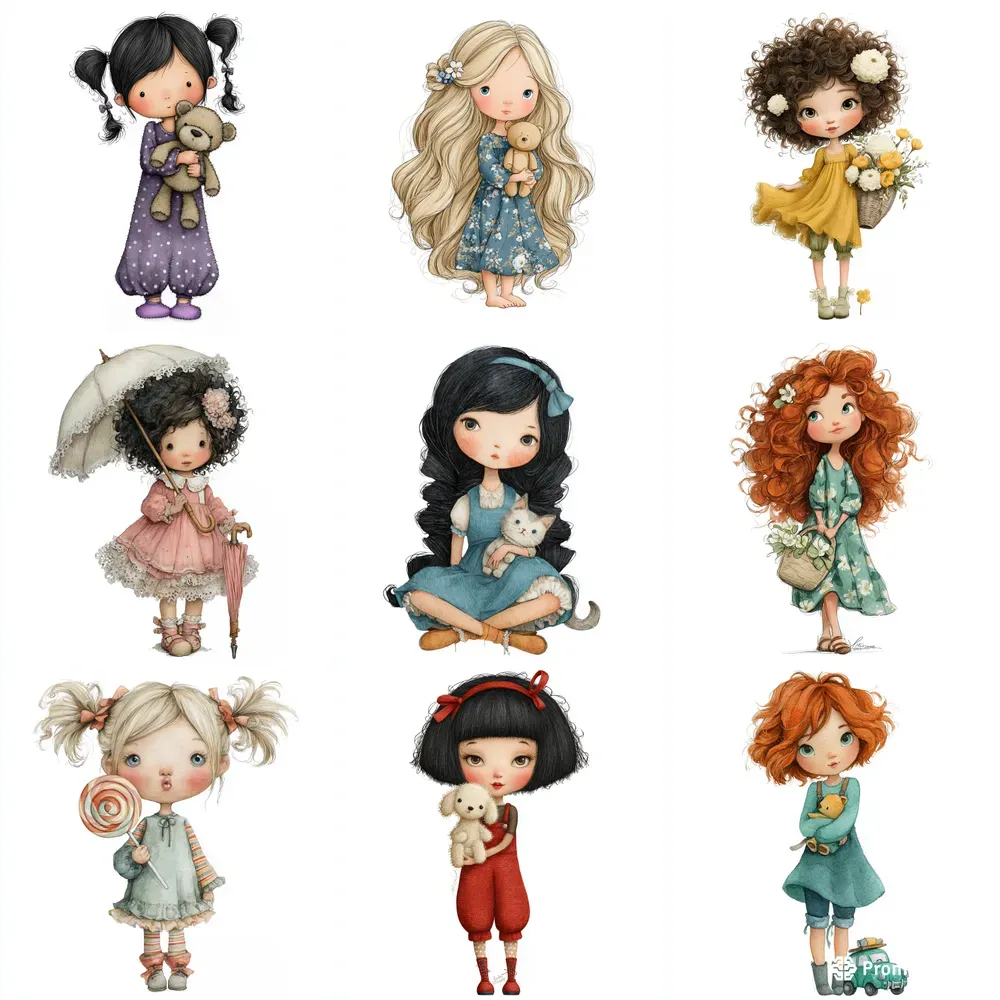 Cute Cartoon Girl Clipart Tshirt Designs