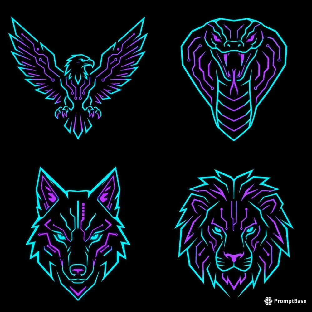 Minimalist Cyberpunk Neon Animal Logos