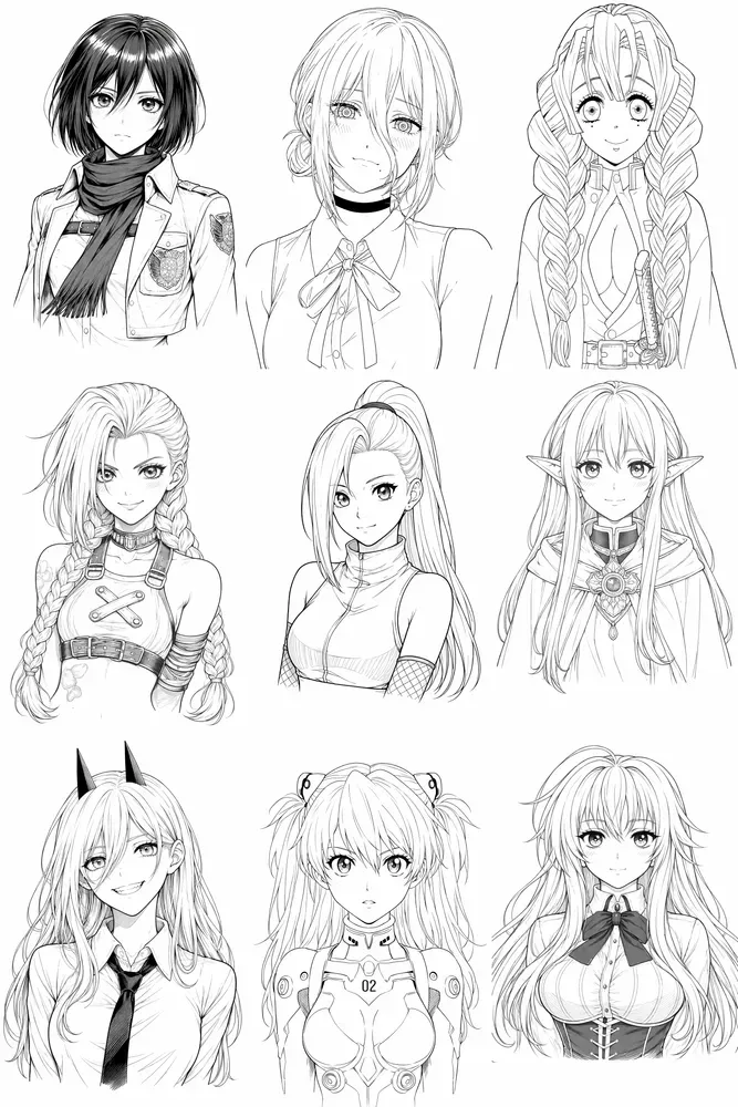 Anime Line Art Characters Manga Sketches