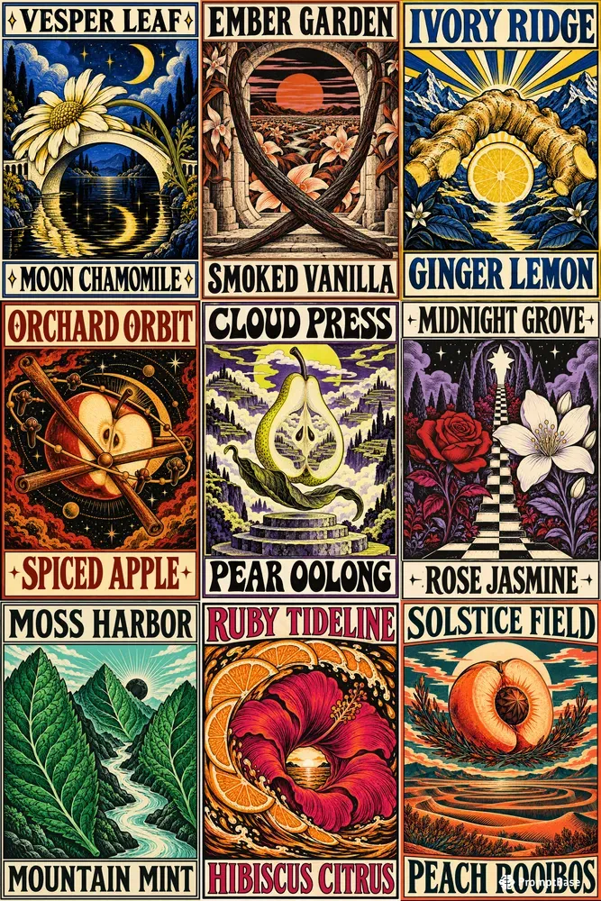 Surreal Tea Label Concepts