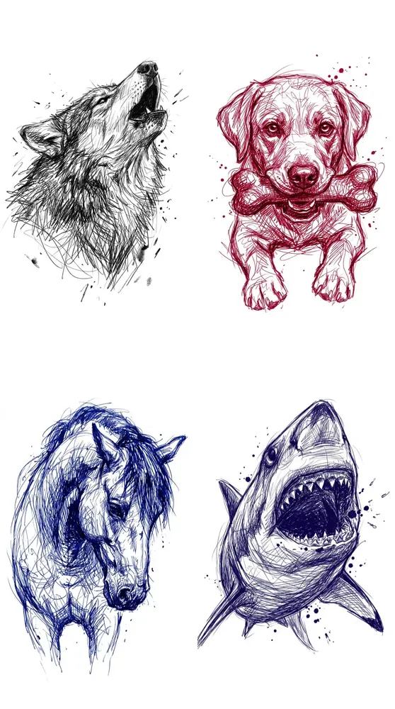Gestural Ink Animal Portraits